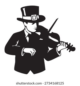 Silhouette of a Man in a Top Hat Playing the Violin