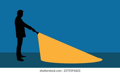 Silhouette of Man with Torch Light. Leadership and searching for solutions concept vector art