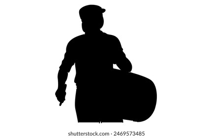 silhouette of man with traditional African ethnic drum, djembe