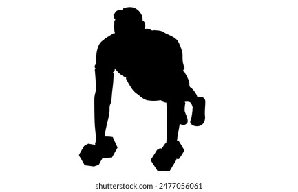 silhouette of man training push up with dumbbell