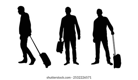 Silhouette of a Man with Traveling Bag. Travel routine and business trip concept vector