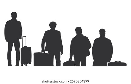 Silhouette of Man Traveling with Suitcase. Silhouette of Black Man Walking with Carrying Suitcase.