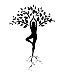 Silhouette Of Man In Tree Pose In Art Processing .