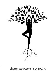 silhouette of man in tree pose in art processing .