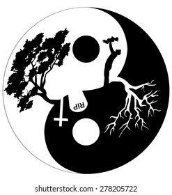 Silhouette of man and tree in Yin Yang symbol