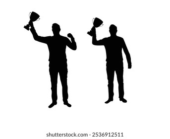 Silhouette eines Mannes mit Trophy Sieger Cup. Menschen, Sport und andere Aktivitäten Wettbewerbskonzept Vektorkunst