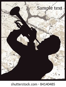 Silhouette of man with trumpet on grunge background