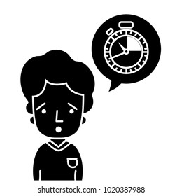 silhouette man with t-shirt and choronometer inside chat bubble