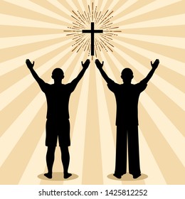 Silhouette of a man turned to God with prayer and worship.