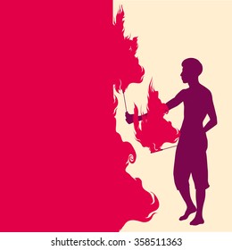 silhouette of a man with two torches, performing FIRE show