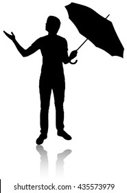 Silhouette of man with umbrella. Check whether there is rain.