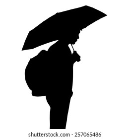 Silhouette man with umbrella, vector format