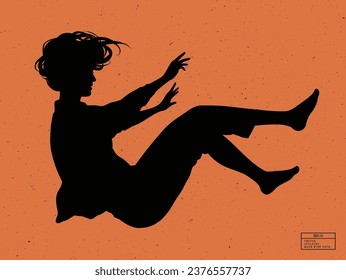 Silhouette of man under water. Falling person isolated vector outline