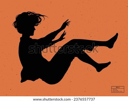 Silhouette of man under water. Falling person isolated vector outline