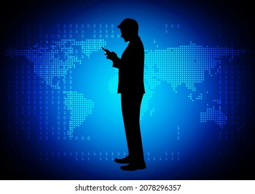 silhouette man using smartphone connection technology  concept using smartphone Global network connection vector illustration
