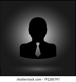 Silhouette of man vector icon. Flat image for website in black background.