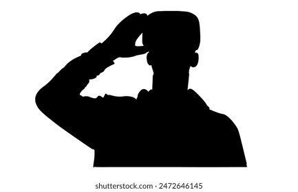 silhouette of man with virtual reality device