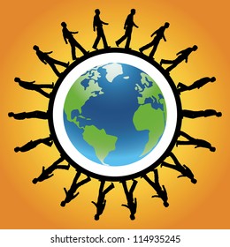 silhouette of man walking around the outside of the world
