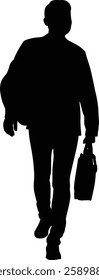 A silhouette of a man walking to the office represents professionalism, ambition, and a daily work routine. isolated on transparent background.