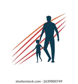 Silhouette of a Man Walking with One Child on His Shoulders at Sunset  Fatherhood, Love, and Family Bonding Concept