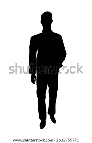 Silhouette of a man walking with one hand in pocket, black figure on white background, concept of anonymity, mystery and identity. Vector illustration