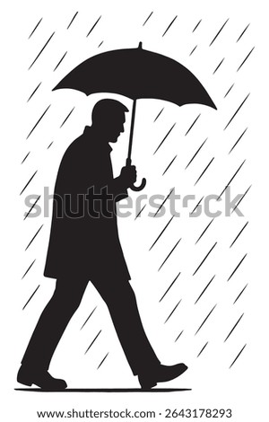 Silhouette of a man walking in the rain with an umbrella	