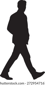 Silueta de un hombre caminando de lado en la vista de perfil aislado en un fondo blanco