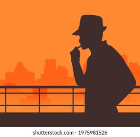 silhouette of man, watching in the window vector
