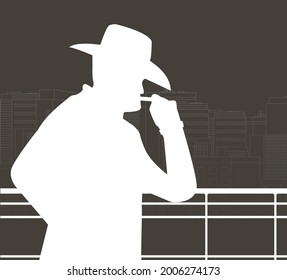 silueta del hombre, mirando en el vector de la ventana