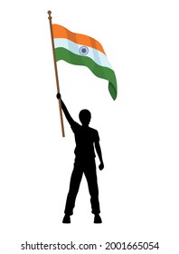 Silhouette Man Waving Indian Flag Stock Vector (Royalty Free ...