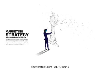 Silhouette man wear VR glasses with chess polygon. Concept of digital virtual reality technology and AR .