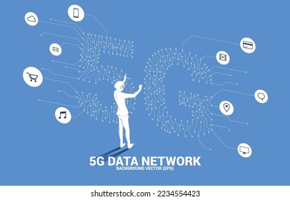 Silhouette man wear VR glasses  with circuit board style  shaped 5G mobile networking. Concept of digital virtual reality technology and AR .