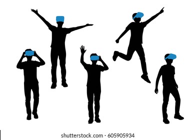 silhouette of man wear VR-headset glasses with white background