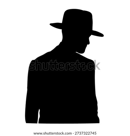 A silhouette of a man wearing a fedora hat and a suit jacket.