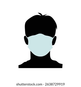 silhouette of a man wearing a health mask isolated with white background