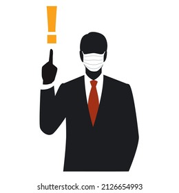 Silhouette of the man wearing a mask pointing to an exclamation mark