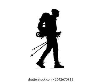 silhouette of a man wearing mountain climbing clothes