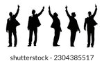 silhouette of man wearing suit pointing his forefinger up, concept of winning election candidate or success of a businessman