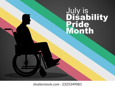 Silhouette of a man in a wheelchair with Disability Pride Month flag as the background, the Americans with disabilities act