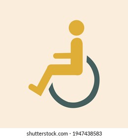 Silhouette of a man in a wheelchair in trending colors 2021. Disabled person. Wheelchair. A patient who cannot walk. Vector graphics.
