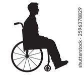 Silhouette of a man in a wheelchair. Vector illustration isolated on white background