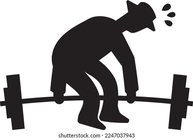 Silhouette of a man who can not lift the barbell easily