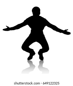 Silhouette of a man who dances. Motion.