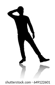 Silhouette of a man who dances. Motion.