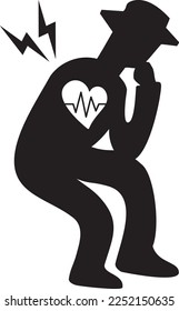 A silhouette of a man who feels something wrong with his heart and chest