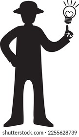 A silhouette of a man who has a good idea and raises his index finger