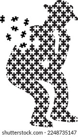A silhouette of a man who is mentally and physically ill and crumbles like a puzzle piece