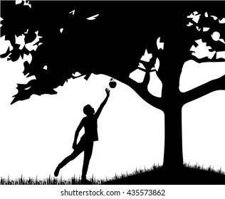 Silhouette of the man who pulls the apple.