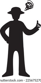 Silhouette of a man who is puzzled by raising his index finger