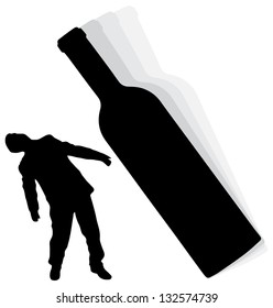 Silhouette of man and wine bottle - the concept of drunkenness